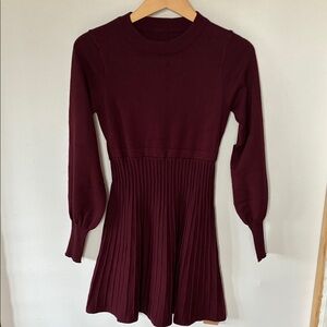 Burgundy Long Sleeve Knit Sweater Dress